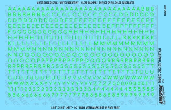 ASG Waterslide Decals - Rounded Sans Serif Lettering Numbers 3/16"