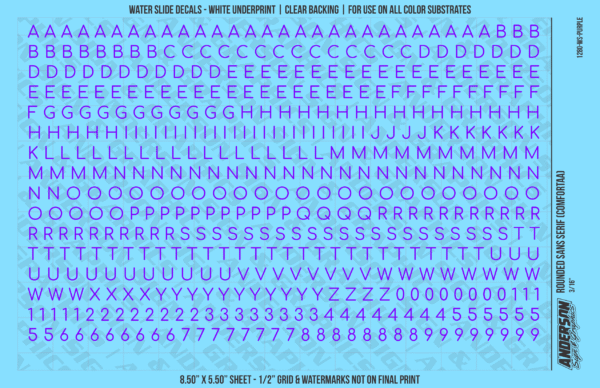 ASG Waterslide Decals - Rounded Sans Serif Lettering Numbers 3/16"