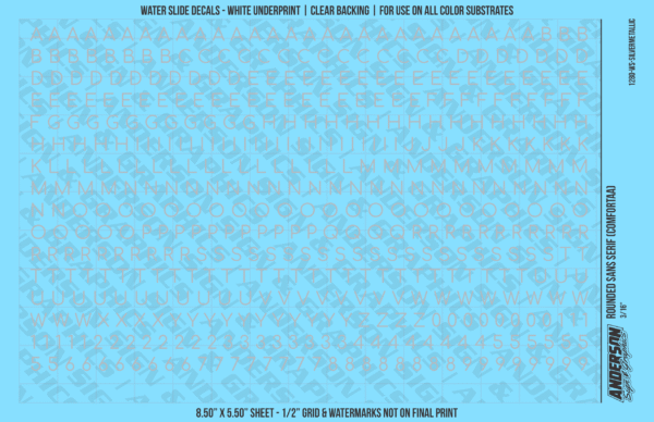 ASG Waterslide Decals - Rounded Sans Serif Lettering Numbers 3/16"