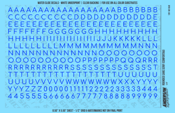 ASG Waterslide Decals - Rounded Sans Serif Lettering Numbers 1/4"