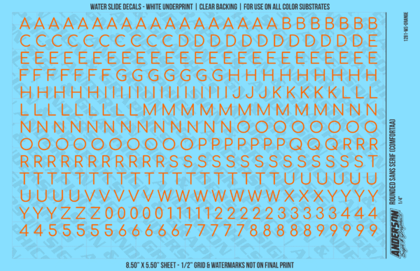 ASG Waterslide Decals - Rounded Sans Serif Lettering Numbers 1/4"