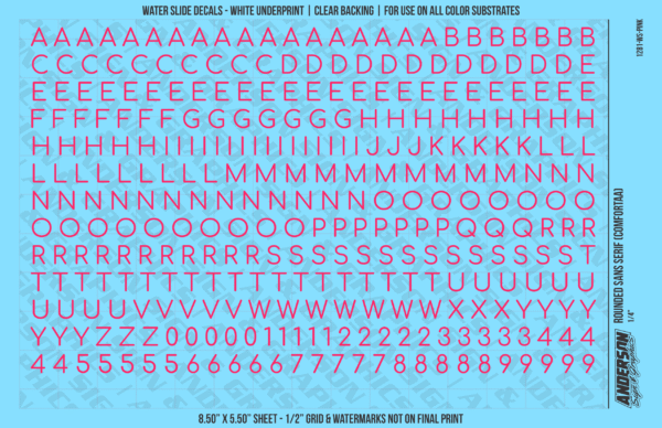 ASG Waterslide Decals - Rounded Sans Serif Lettering Numbers 1/4"