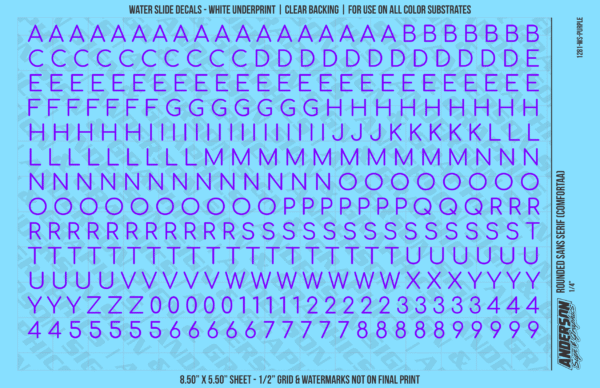 ASG Waterslide Decals - Rounded Sans Serif Lettering Numbers 1/4"