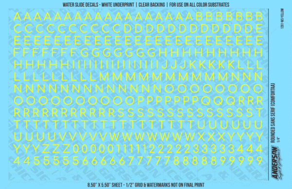 ASG Waterslide Decals - Rounded Sans Serif Lettering Numbers 1/4"
