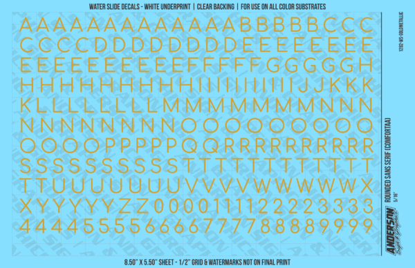 ASG Waterslide Decals - Rounded Sans Serif Lettering Numbers 5/16"