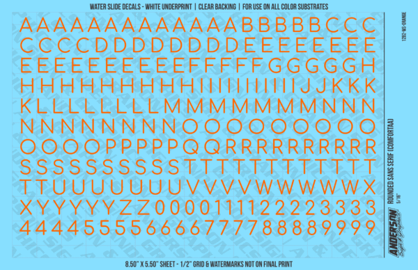 ASG Waterslide Decals - Rounded Sans Serif Lettering Numbers 5/16"