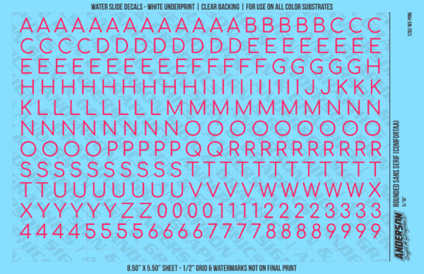 ASG Waterslide Decals - Rounded Sans Serif Lettering Numbers 5/16"