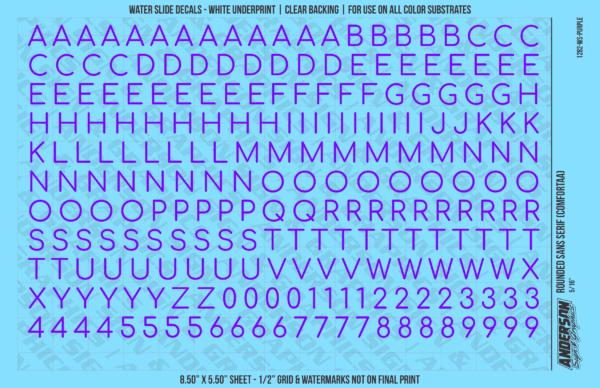 ASG Waterslide Decals - Rounded Sans Serif Lettering Numbers 5/16"