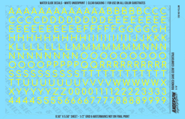 ASG Waterslide Decals - Rounded Sans Serif Lettering Numbers 5/16"