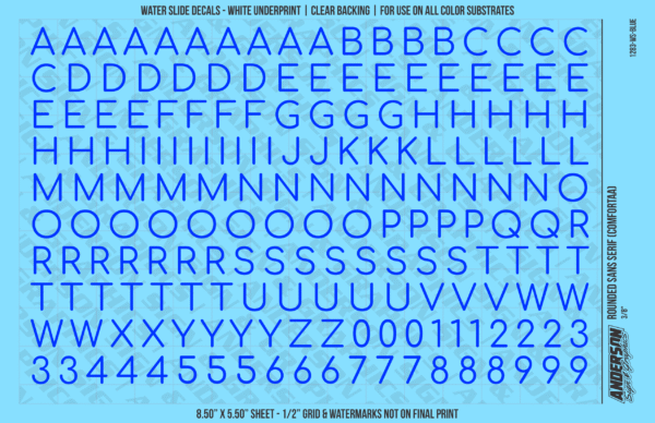 ASG Waterslide Decals - Rounded Sans Serif Lettering Numbers 3/8"