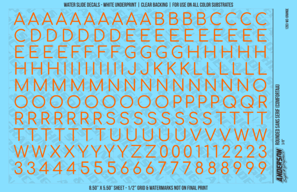 ASG Waterslide Decals - Rounded Sans Serif Lettering Numbers 3/8"