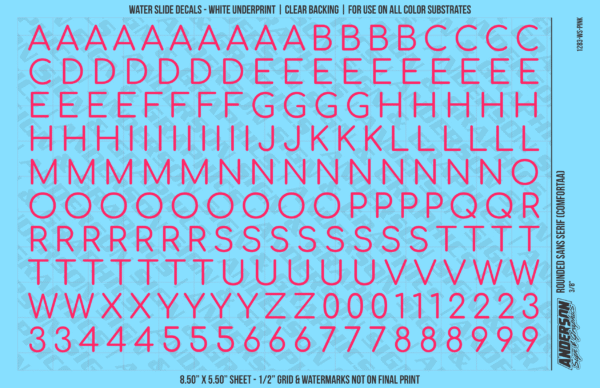 ASG Waterslide Decals - Rounded Sans Serif Lettering Numbers 3/8"