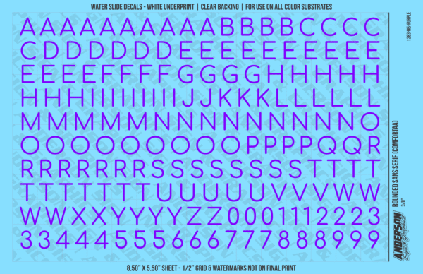 ASG Waterslide Decals - Rounded Sans Serif Lettering Numbers 3/8"