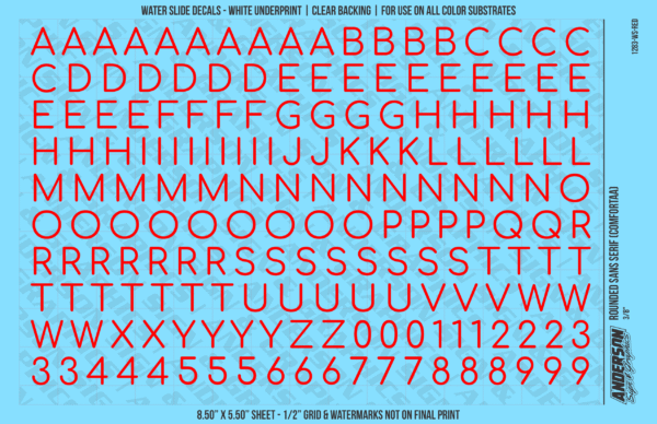 ASG Waterslide Decals - Rounded Sans Serif Lettering Numbers 3/8"