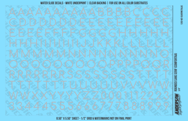 ASG Waterslide Decals - Rounded Sans Serif Lettering Numbers 3/8"