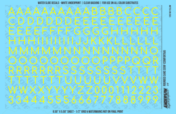 ASG Waterslide Decals - Rounded Sans Serif Lettering Numbers 3/8"