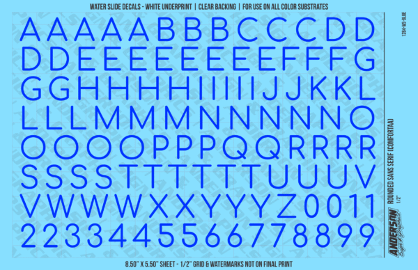ASG Waterslide Decals - Rounded Sans Serif Lettering Numbers 1/2"