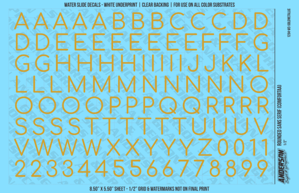 ASG Waterslide Decals - Rounded Sans Serif Lettering Numbers 1/2"