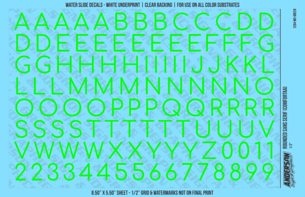 ASG Waterslide Decals - Rounded Sans Serif Lettering Numbers 1/2"