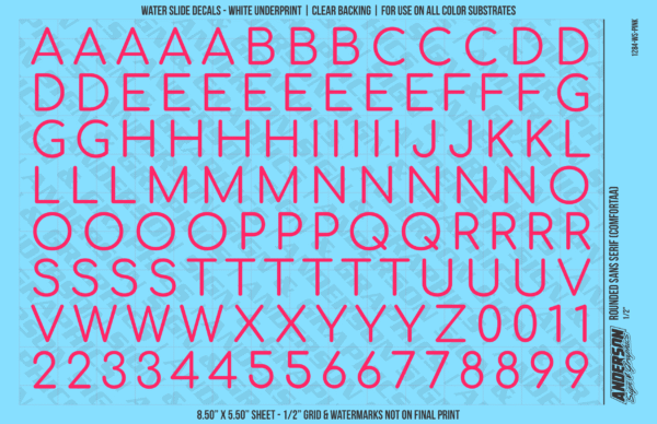 ASG Waterslide Decals - Rounded Sans Serif Lettering Numbers 1/2"