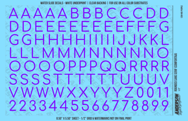 ASG Waterslide Decals - Rounded Sans Serif Lettering Numbers 1/2"