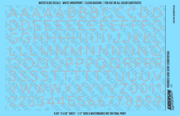 ASG Waterslide Decals - Rounded Sans Serif Lettering Numbers 1/2"