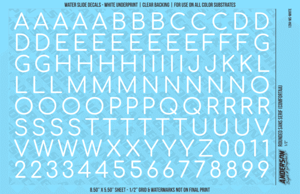 ASG Waterslide Decals - Rounded Sans Serif Lettering Numbers 1/2"