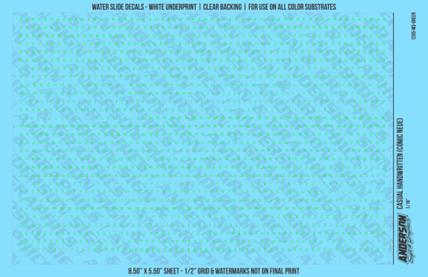 ASG Waterslide Decals - Casual Handwritten Lettering Numbers 1/16"