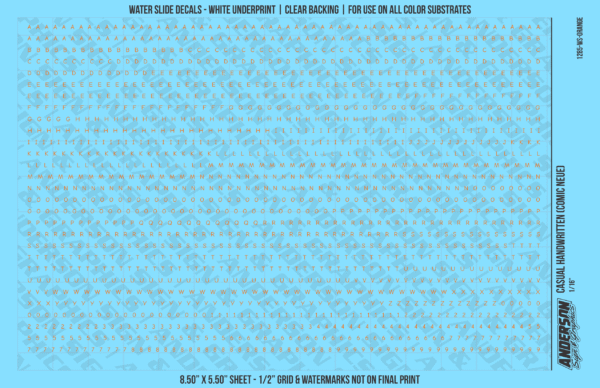 ASG Waterslide Decals - Casual Handwritten Lettering Numbers 1/16"
