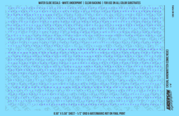 ASG Waterslide Decals - Casual Handwritten Lettering Numbers 1/16"