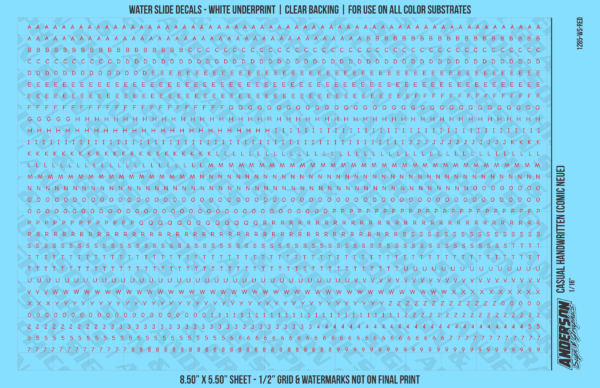 ASG Waterslide Decals - Casual Handwritten Lettering Numbers 1/16"