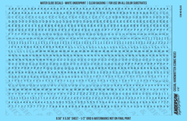 ASG Waterslide Decals - Casual Handwritten Lettering Numbers 3/32"