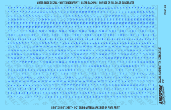 ASG Waterslide Decals - Casual Handwritten Lettering Numbers 3/32"