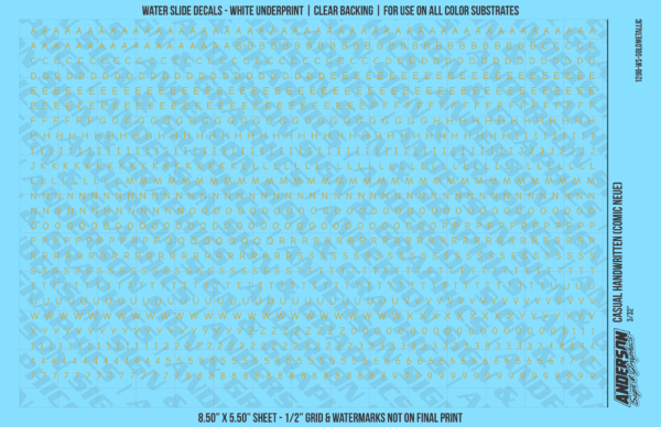 ASG Waterslide Decals - Casual Handwritten Lettering Numbers 3/32"