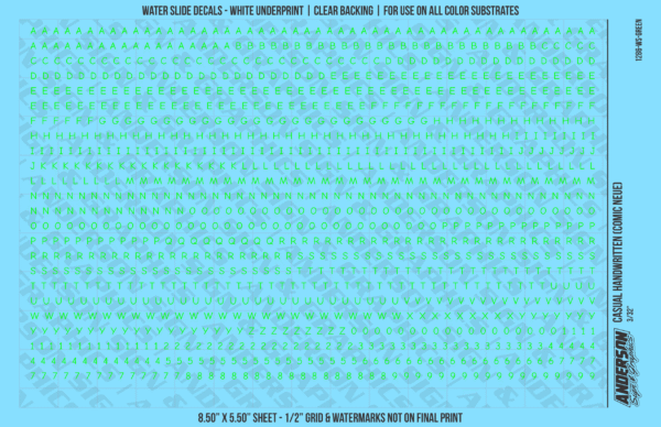 ASG Waterslide Decals - Casual Handwritten Lettering Numbers 3/32"