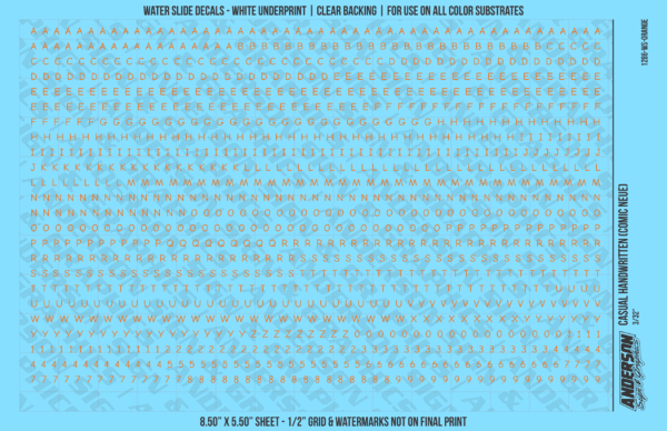 ASG Waterslide Decals - Casual Handwritten Lettering Numbers 3/32"
