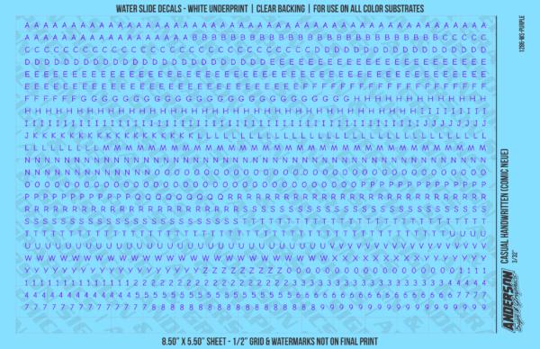 ASG Waterslide Decals - Casual Handwritten Lettering Numbers 3/32"