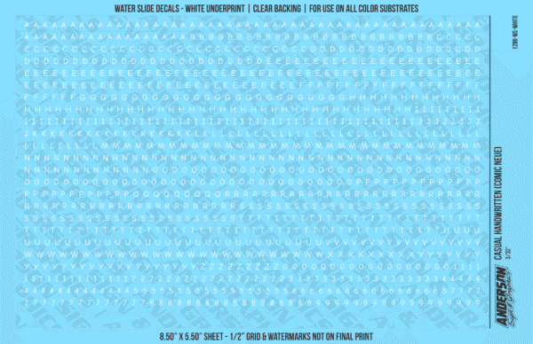 ASG Waterslide Decals - Casual Handwritten Lettering Numbers 3/32"