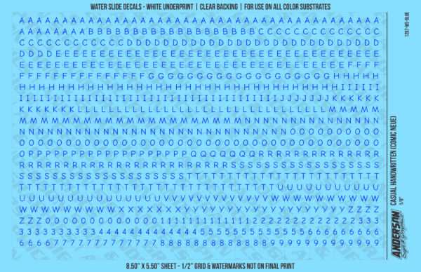 ASG Waterslide Decals - Casual Handwritten Lettering Numbers 1/8"