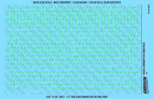 ASG Waterslide Decals - Casual Handwritten Lettering Numbers 1/8"