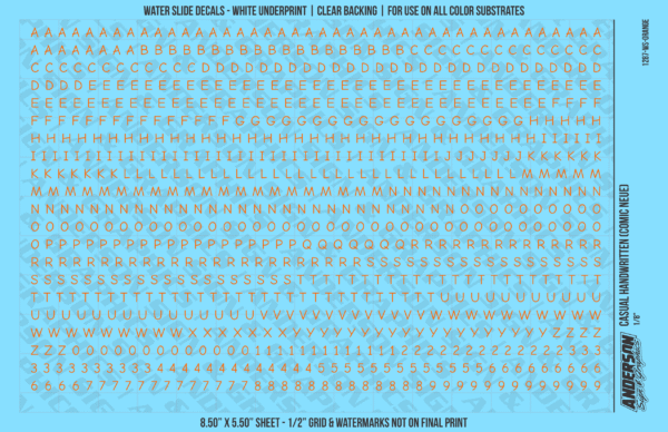 ASG Waterslide Decals - Casual Handwritten Lettering Numbers 1/8"