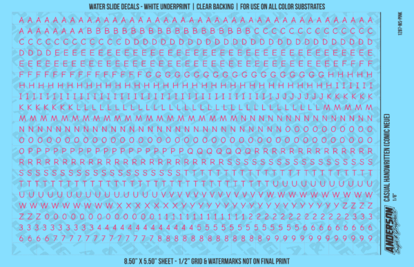 ASG Waterslide Decals - Casual Handwritten Lettering Numbers 1/8"