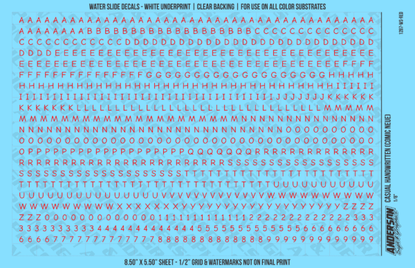 ASG Waterslide Decals - Casual Handwritten Lettering Numbers 1/8"