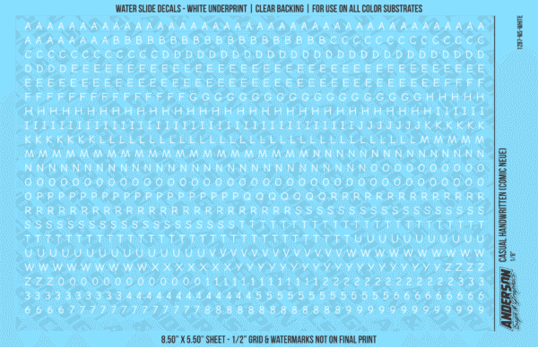 ASG Waterslide Decals - Casual Handwritten Lettering Numbers 1/8"