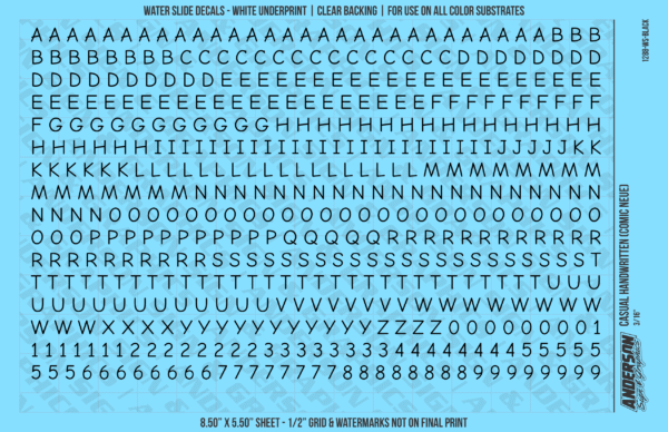 ASG Waterslide Decals - Casual Handwritten Lettering Numbers 3/16"