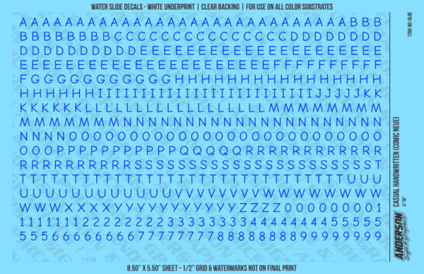 ASG Waterslide Decals - Casual Handwritten Lettering Numbers 3/16"