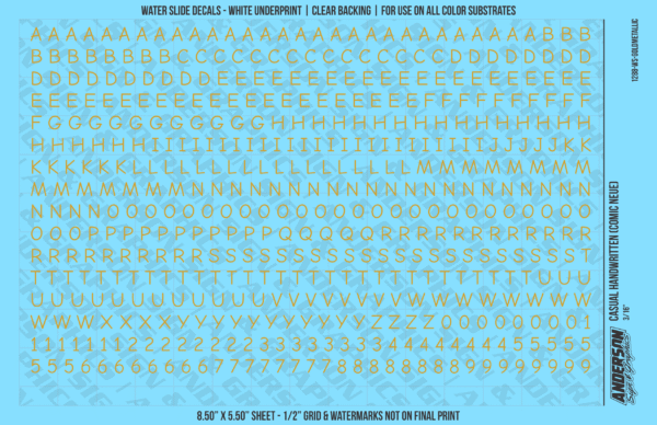 ASG Waterslide Decals - Casual Handwritten Lettering Numbers 3/16"