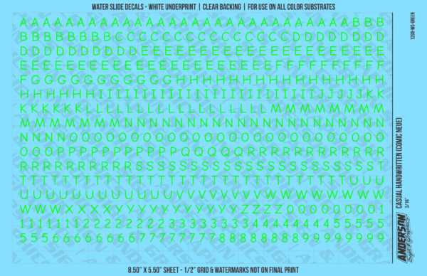 ASG Waterslide Decals - Casual Handwritten Lettering Numbers 3/16"