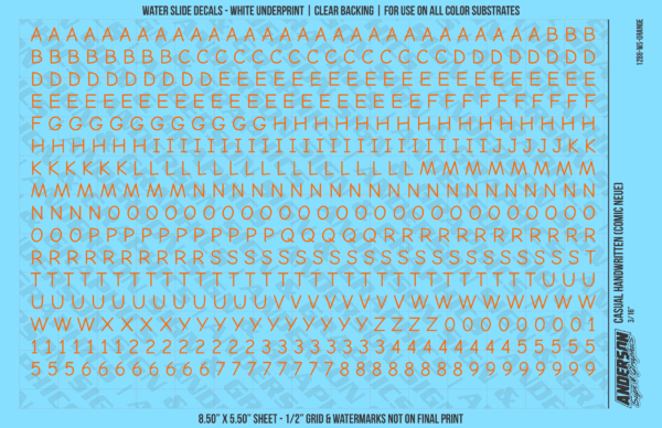 ASG Waterslide Decals - Casual Handwritten Lettering Numbers 3/16"