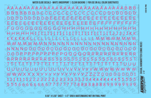 ASG Waterslide Decals - Casual Handwritten Lettering Numbers 3/16"